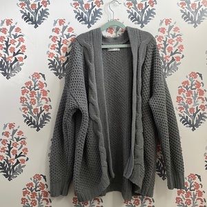 blueish gray cardigan sweater